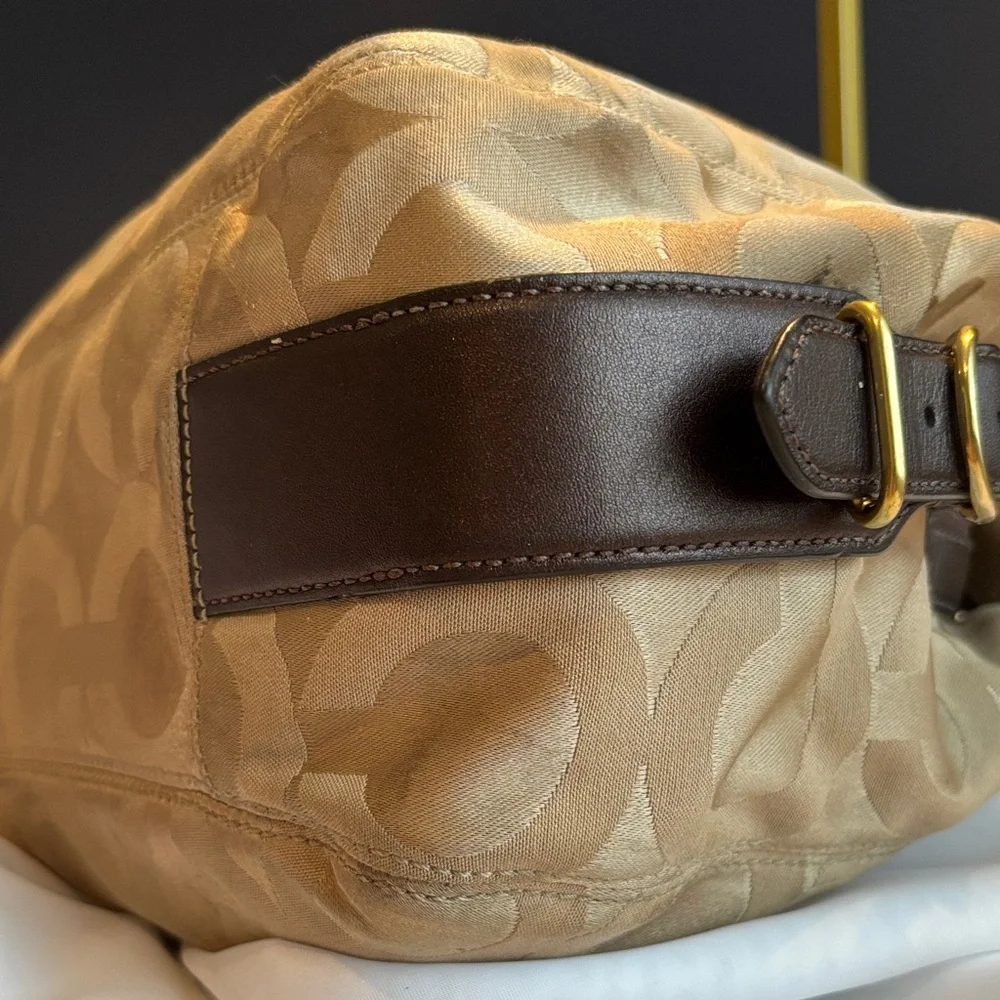 Coach Khaki Signature Jacquard Shoulder Bag with Dark Brown Trim - Picture 11 of 17